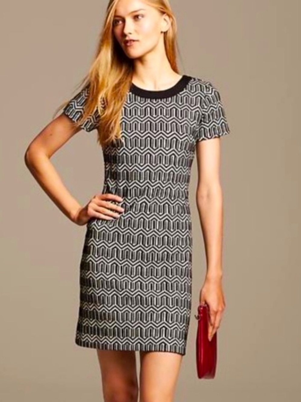 Banana Republic Black and White Geometric Knit Mini Dress